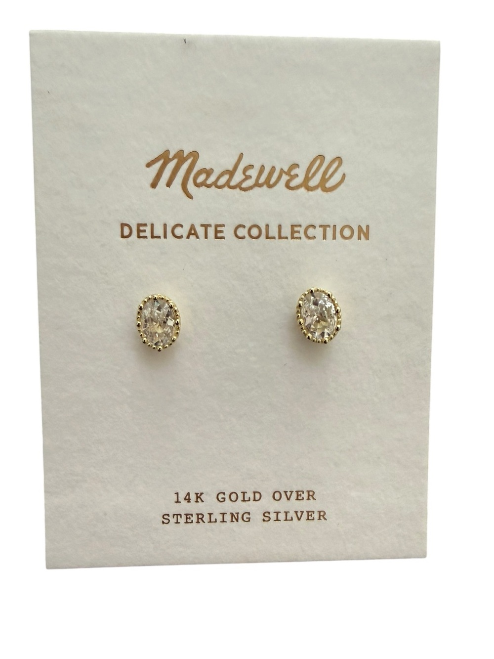 NWT Madewell Gold Oval Crystal Stud Earrings - Clear Stones